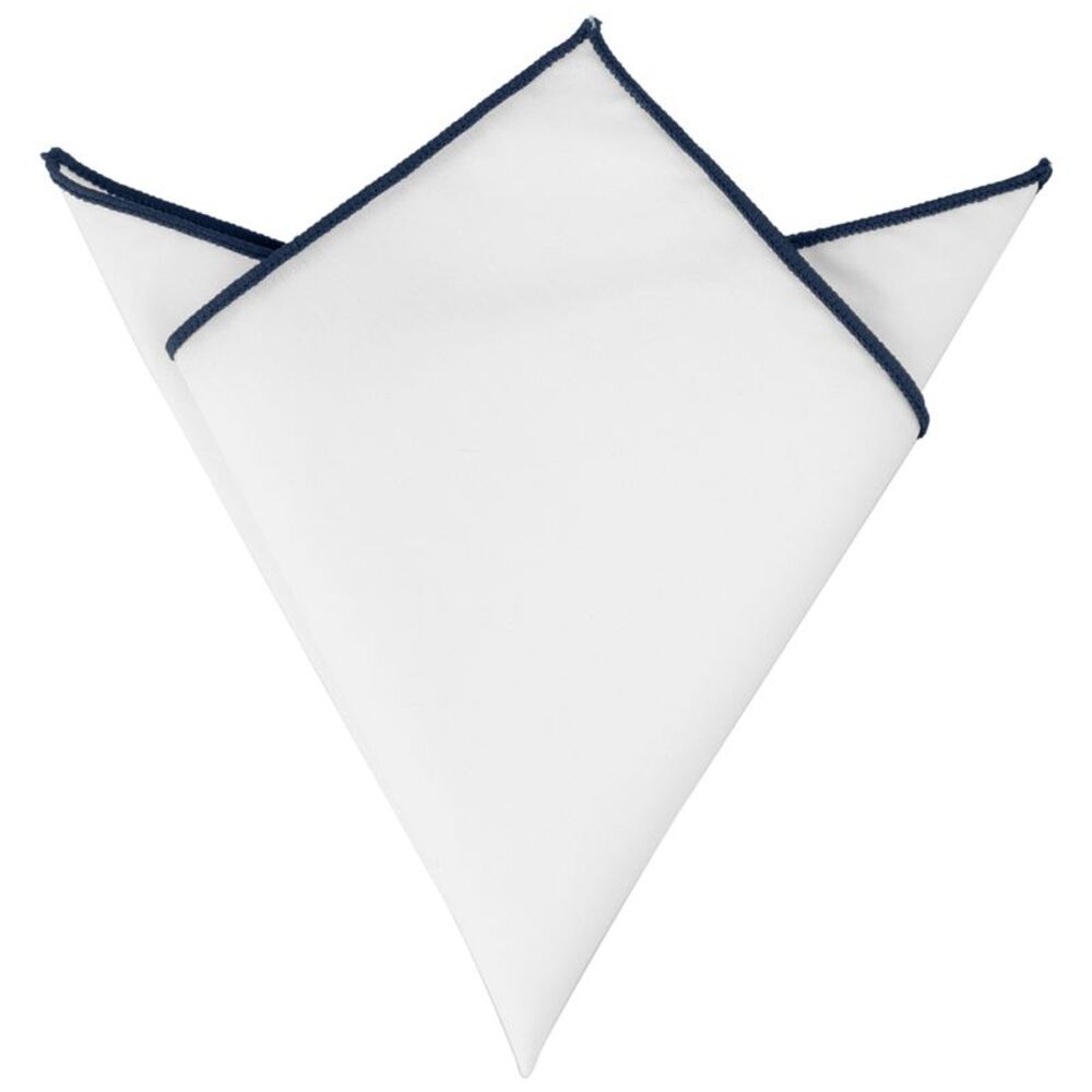 Cotton Handkerchiefs Color Contrast Trim White Pocket Squares Tuxedo Navy Blue
